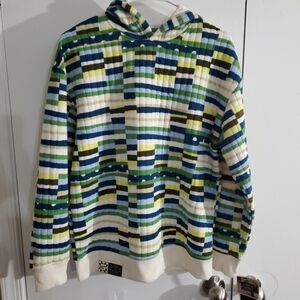 Women's Crewneck Pullover Jacket in Green, Blue & White Stripe